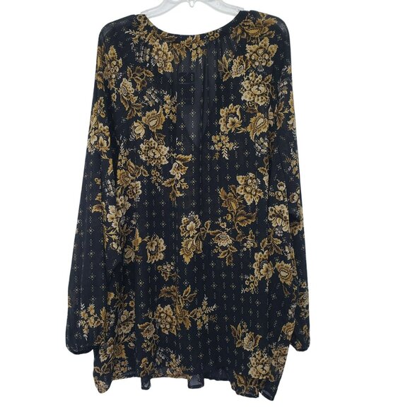 NEW Torrid Black Gold Floral Sheer Blouse Office Work Boho Long Sleeve Top - Picture 10 of 11